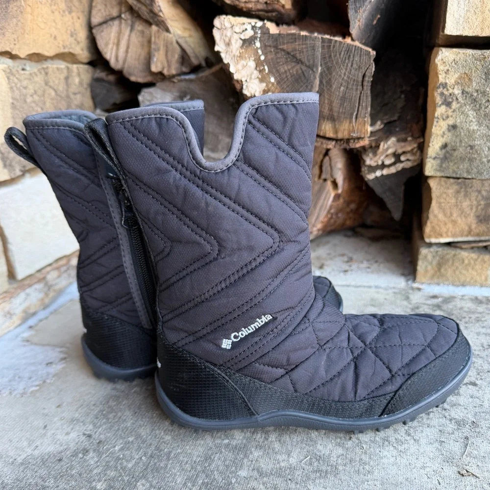 Columbia Minx Black Quilted Snow Rain Winter Boots Omni Heat water proof Sz-1. U